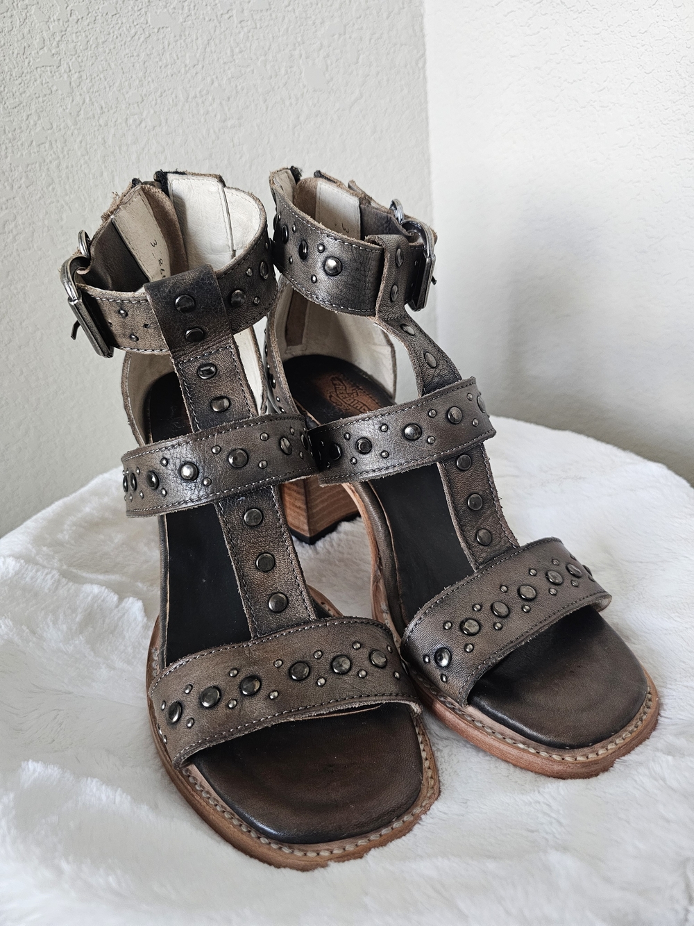 New Freebird by Steven Jade Blackish-Brown Studded Block Heel Sandals